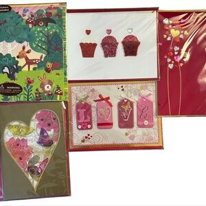 5 Papyrus Valentine’s Day Cards Set Cupcakes, Child, Bejeweled Embellishments